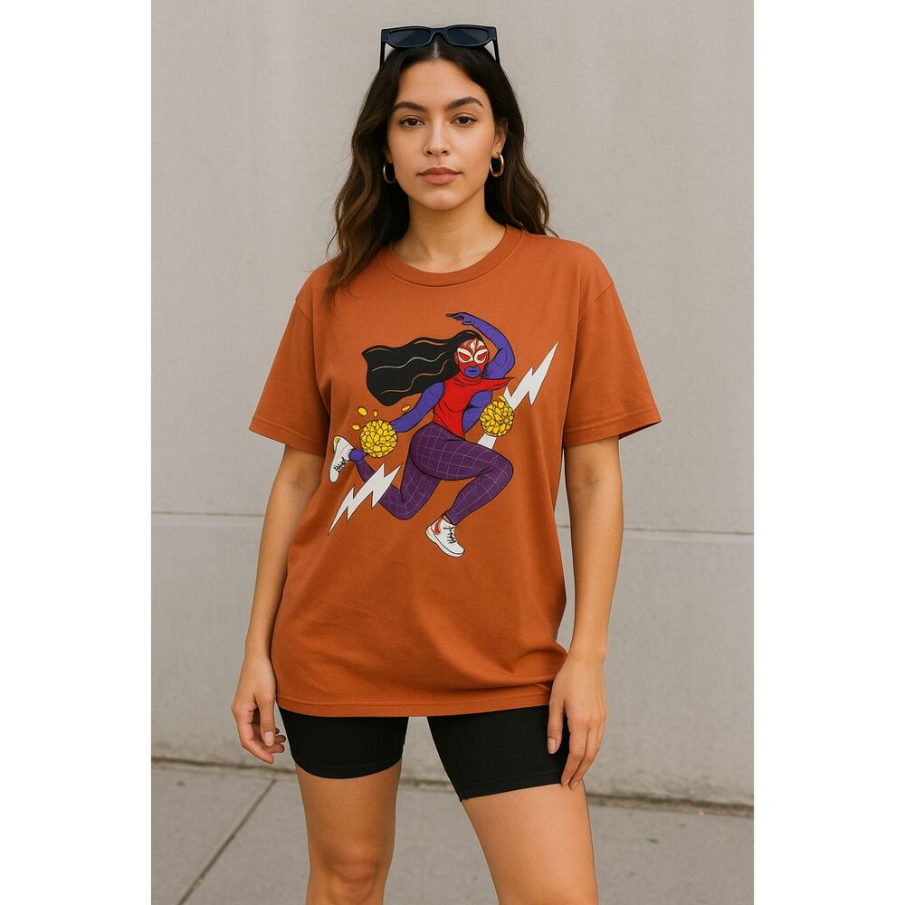 Rust Orange Superhero Graphic Tee Empowerment Shirt Large